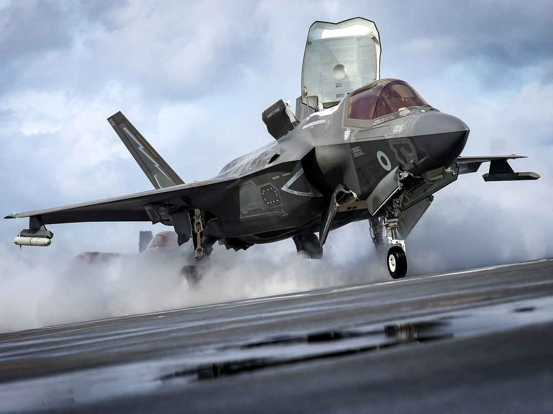 An F-35B Lightning launching from the deck of HMS Prince of Wales