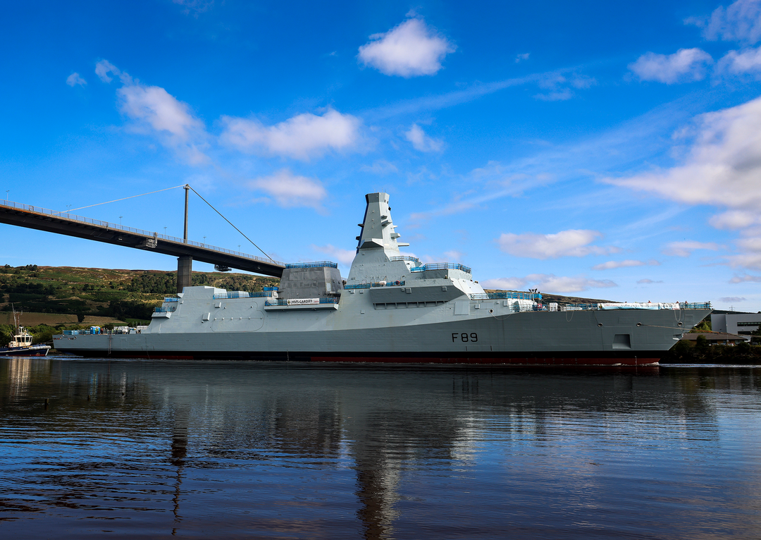 HMS Cardiff Royal Navy Type 26 Frigate under tow photo 