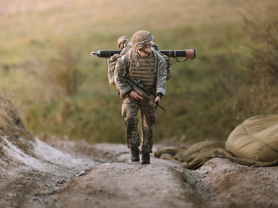 A British Army soldier on exercise