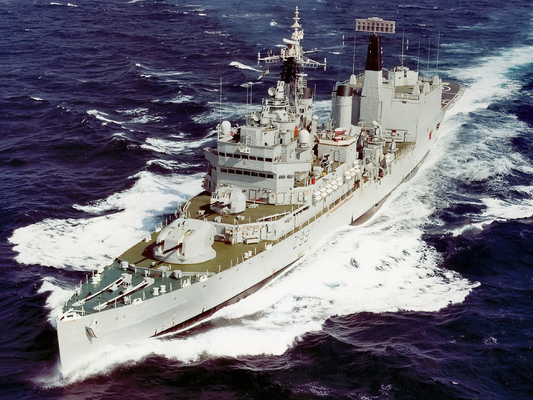 HMS Blake Royal Navy Light Cruiser at sea photo
