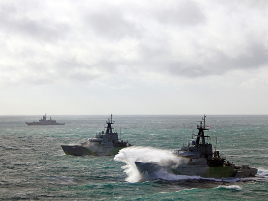 Royal Navy Patrol vessels at sea