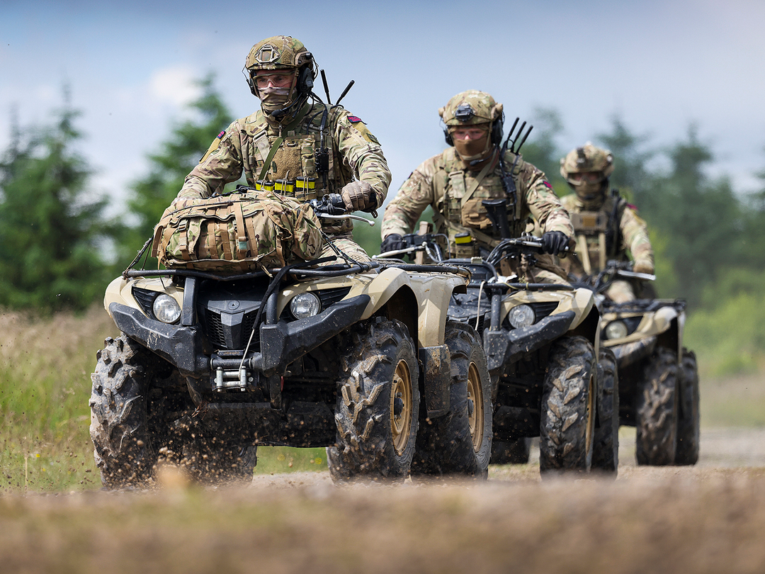 Royal Marines Commandos on quad bikes 