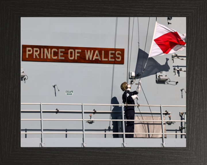 HMS Prince of Wales (R09) Photo Print - Name Plate - Royal Navy Queen Elizabeth Class Aircraft Carrier Hampshire Prints 10 x 8 Black Frame No