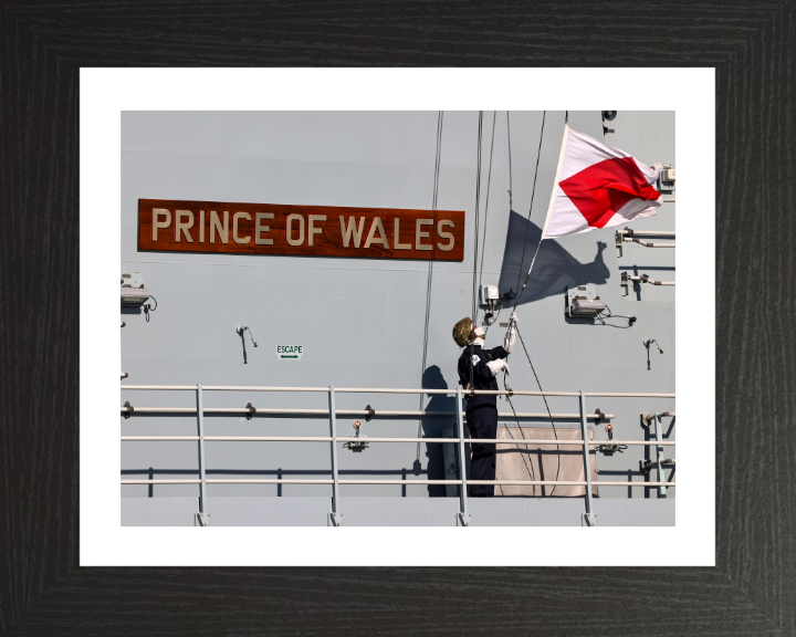 HMS Prince of Wales (R09) Photo Print - Name Plate - Royal Navy Queen Elizabeth Class Aircraft Carrier Hampshire Prints 10 x 8 Black Frame Yes