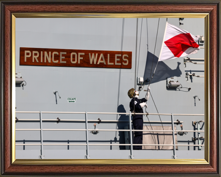 HMS Prince of Wales (R09) Photo Print - Name Plate - Royal Navy Queen Elizabeth Class Aircraft Carrier Hampshire Prints 10 x 8 Classic Frame No