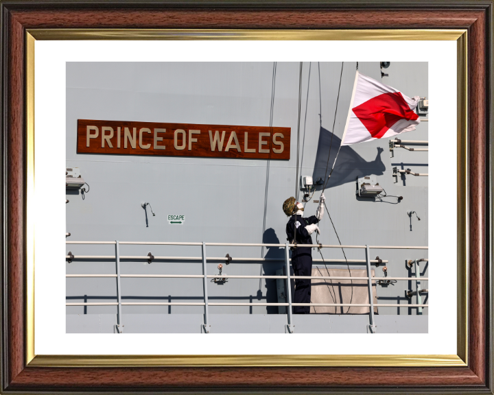 HMS Prince of Wales (R09) Photo Print - Name Plate - Royal Navy Queen Elizabeth Class Aircraft Carrier Hampshire Prints 10 x 8 Classic Frame Yes