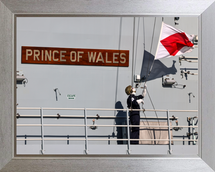 HMS Prince of Wales (R09) Photo Print - Name Plate - Royal Navy Queen Elizabeth Class Aircraft Carrier Hampshire Prints 10 x 8 Silver Frame No