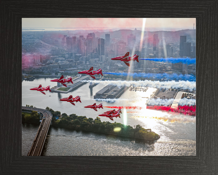 RAF Red Arrows flypast over Montreal Photo Print - Royal Air Force Aircraft Hampshire Prints 10 x 8 Black Frame No