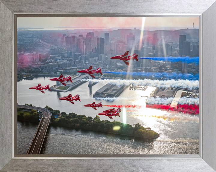 RAF Red Arrows flypast over Montreal Photo Print - Royal Air Force Aircraft Hampshire Prints 10 x 8 Silver Frame No