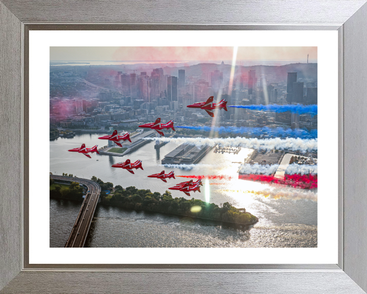 RAF Red Arrows flypast over Montreal Photo Print - Royal Air Force Aircraft Hampshire Prints 10 x 8 Silver Frame Yes