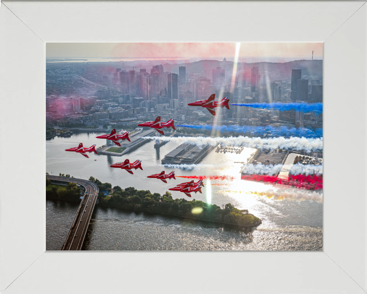 RAF Red Arrows flypast over Montreal Photo Print - Royal Air Force Aircraft Hampshire Prints 10 x 8 White Frame No