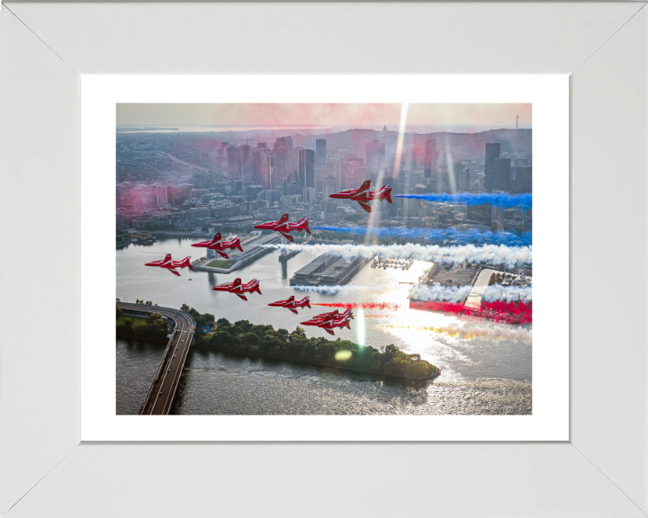 RAF Red Arrows flypast over Montreal Photo Print - Royal Air Force Aircraft Hampshire Prints 10 x 8 White Frame Yes