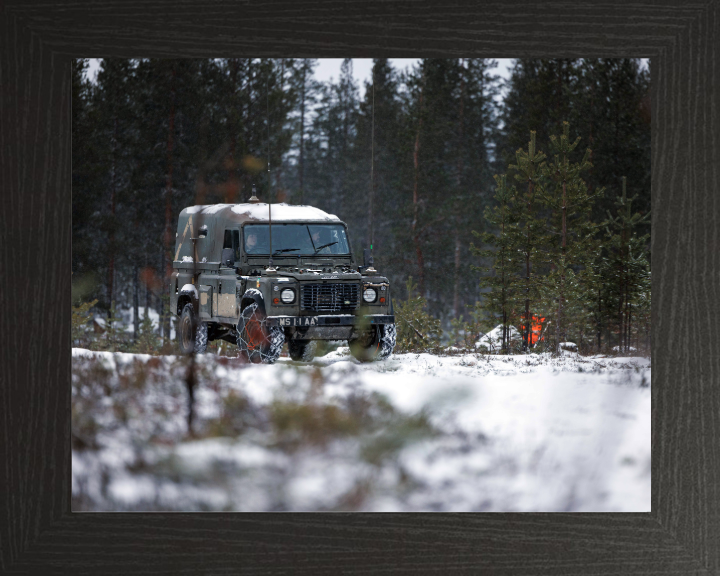 Green fleet Land Rover Wolf - British Army Vehicle Hampshire Prints 10 x 8 Black Frame No