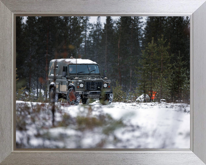 Green fleet Land Rover Wolf - British Army Vehicle Hampshire Prints 10 x 8 Silver Frame No