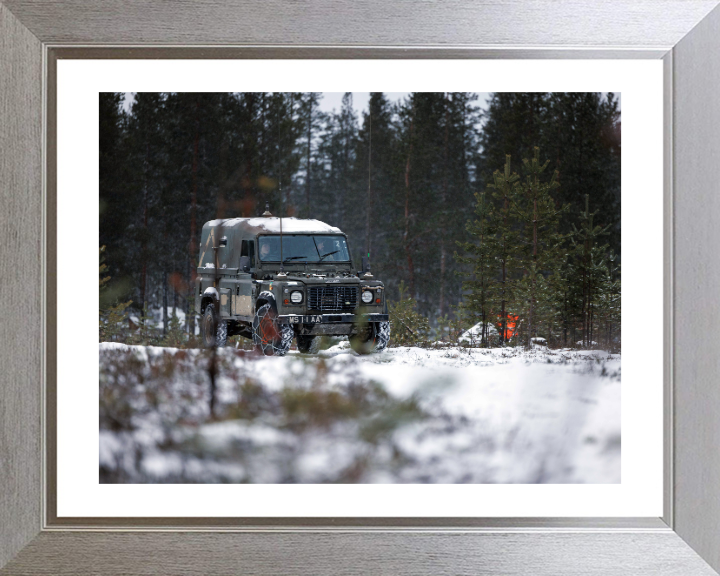 Green fleet Land Rover Wolf - British Army Vehicle Hampshire Prints 10 x 8 Silver Frame Yes