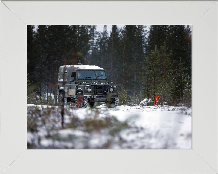 Green fleet Land Rover Wolf - British Army Vehicle Hampshire Prints 10 x 8 White Frame No