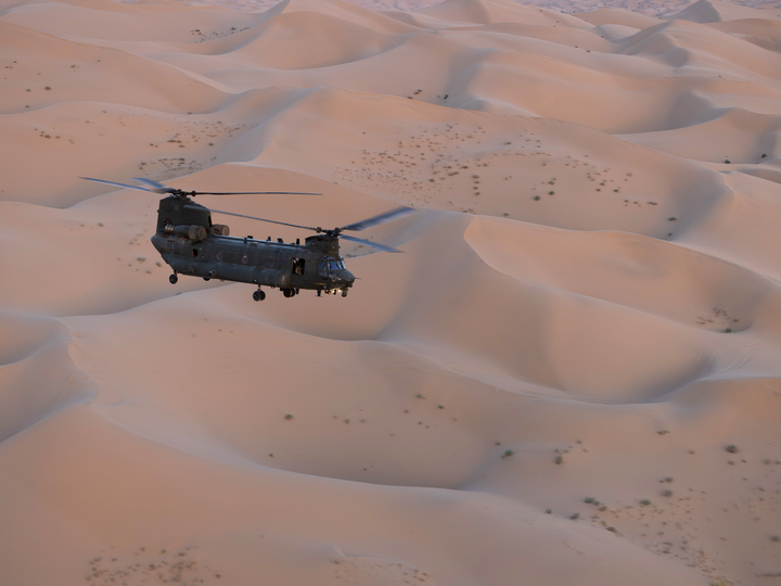 RAF Chinook Over Helicopter sand Dunes Photo Print - Royal Air Force Aircraft Hampshire Prints 6 x 4 No Frame No