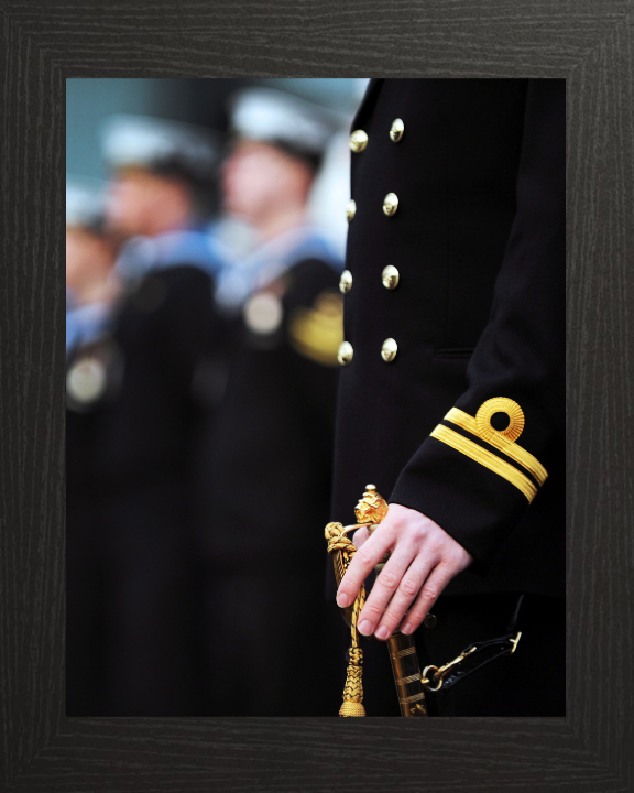 Lieutenant on parade with sword Photo Print - Royal Navy Hampshire Prints 10 x 8 Black Frame No