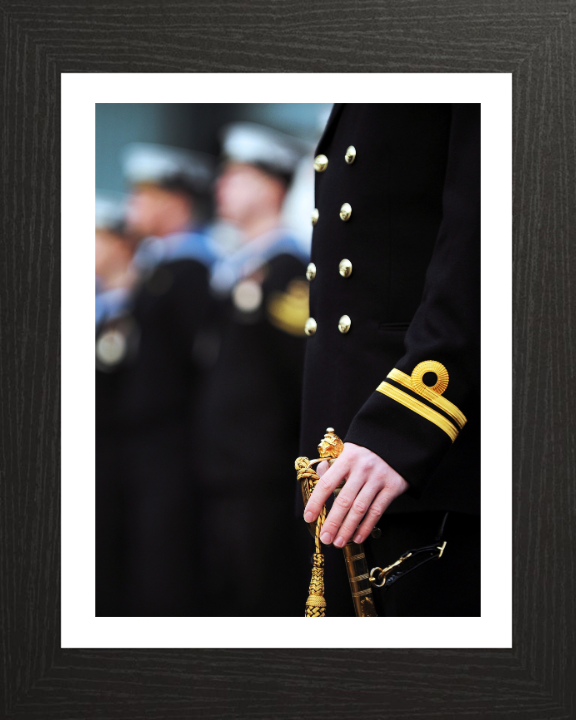 Lieutenant on parade with sword Photo Print - Royal Navy Hampshire Prints 10 x 8 Black Frame Yes