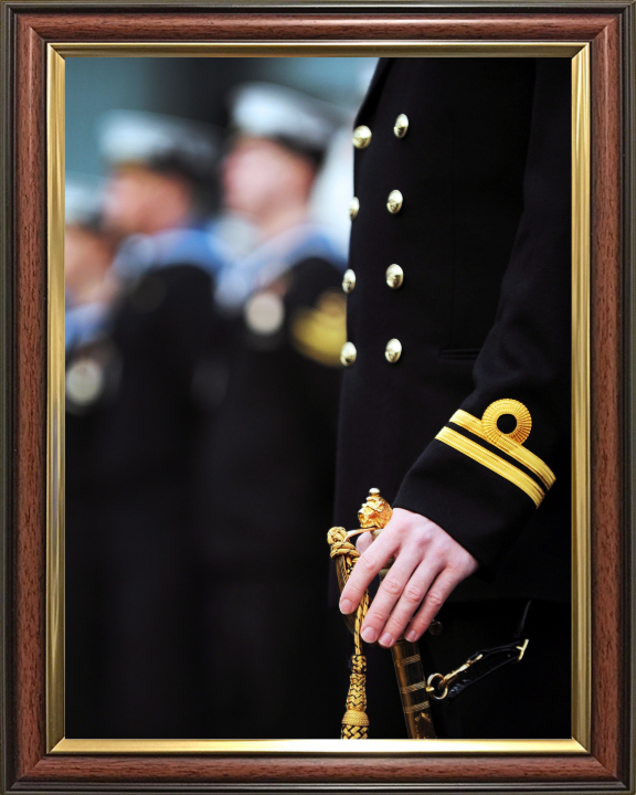 Lieutenant on parade with sword Photo Print - Royal Navy Hampshire Prints 10 x 8 Classic Frame No