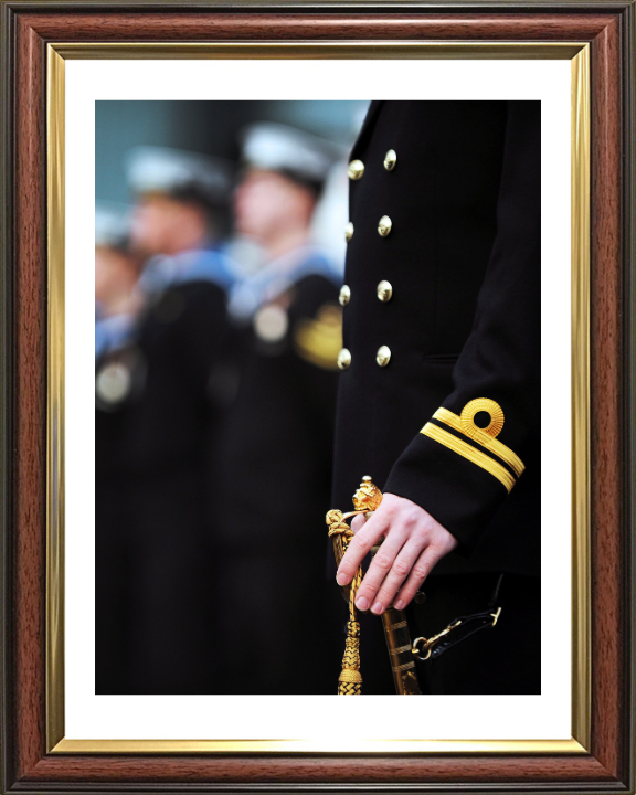 Lieutenant on parade with sword Photo Print - Royal Navy Hampshire Prints 10 x 8 Classic Frame Yes
