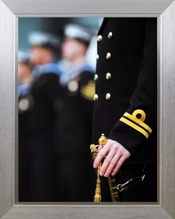Lieutenant on parade with sword Photo Print - Royal Navy Hampshire Prints 10 x 8 Silver Frame No