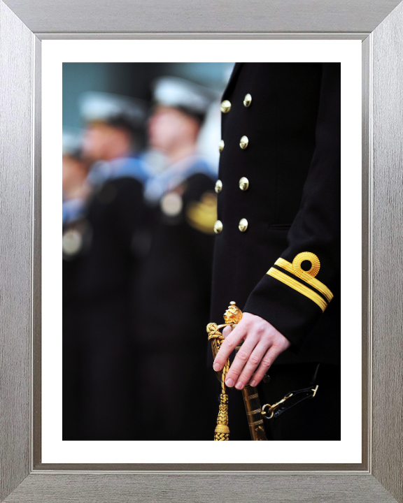 Lieutenant on parade with sword Photo Print - Royal Navy Hampshire Prints 10 x 8 Silver Frame Yes
