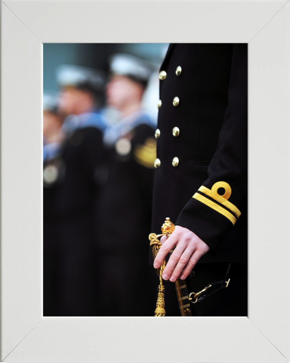Lieutenant on parade with sword Photo Print - Royal Navy Hampshire Prints 10 x 8 White Frame No