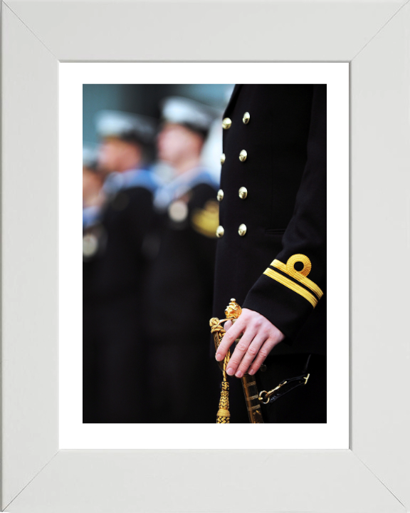 Lieutenant on parade with sword Photo Print - Royal Navy Hampshire Prints 10 x 8 White Frame Yes