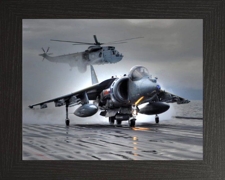 Harrier GR9 takeoff from HMS Ark Royal Photo Print - Royal Navy Aircraft Hampshire Prints 10 x 8 Black Frame No