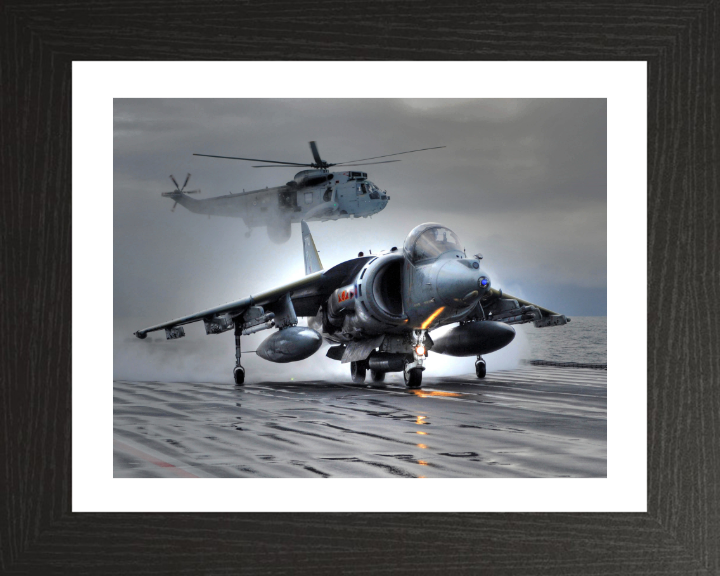 Harrier GR9 takeoff from HMS Ark Royal Photo Print - Royal Navy Aircraft Hampshire Prints 10 x 8 Black Frame Yes