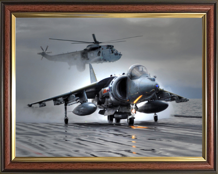 Harrier GR9 takeoff from HMS Ark Royal Photo Print - Royal Navy Aircraft Hampshire Prints 10 x 8 Classic Frame No