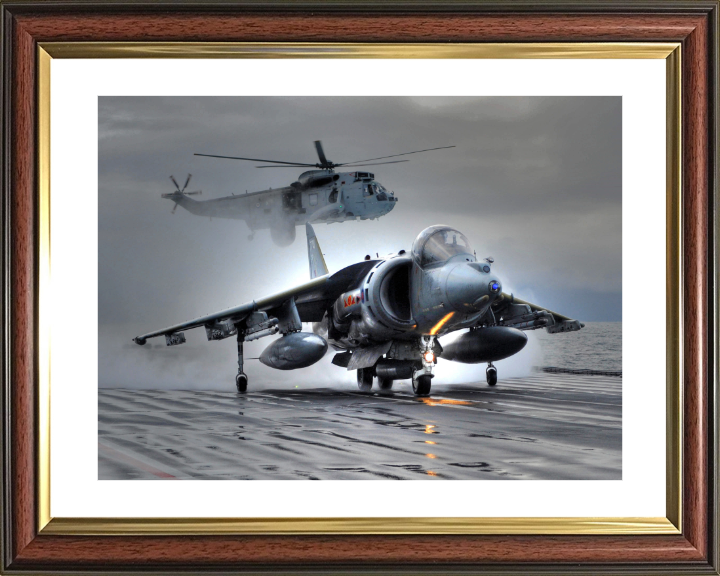 Harrier GR9 takeoff from HMS Ark Royal Photo Print - Royal Navy Aircraft Hampshire Prints 10 x 8 Classic Frame Yes