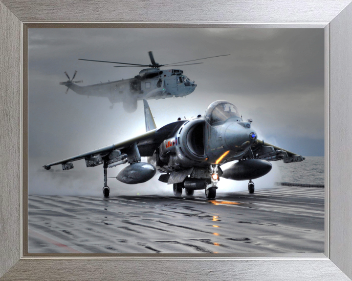 Harrier GR9 takeoff from HMS Ark Royal Photo Print - Royal Navy Aircraft Hampshire Prints 10 x 8 Silver Frame No