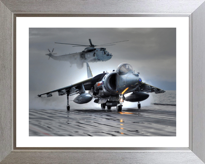 Harrier GR9 takeoff from HMS Ark Royal Photo Print - Royal Navy Aircraft Hampshire Prints 10 x 8 Silver Frame Yes