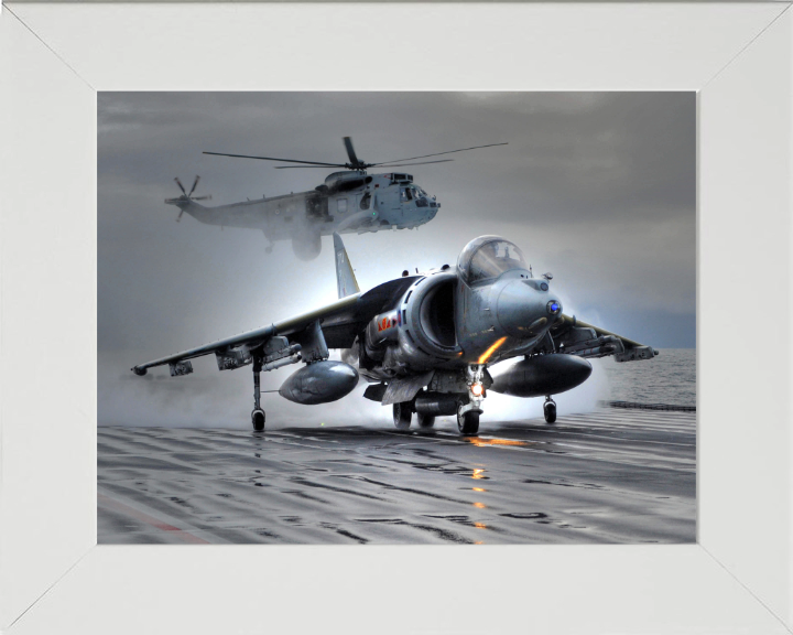 Harrier GR9 takeoff from HMS Ark Royal Photo Print - Royal Navy Aircraft Hampshire Prints 10 x 8 White Frame No