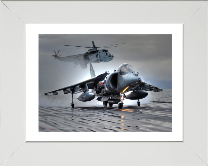 Harrier GR9 takeoff from HMS Ark Royal Photo Print - Royal Navy Aircraft Hampshire Prints 10 x 8 White Frame Yes