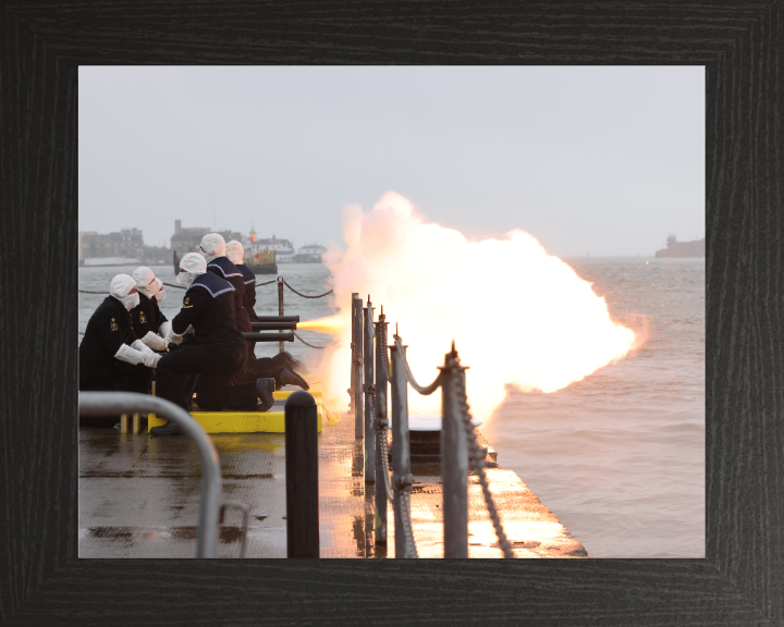 Sailors Performing a 21 Gun salute Photo Print - Royal Navy Hampshire Prints 10 x 8 Black Frame No