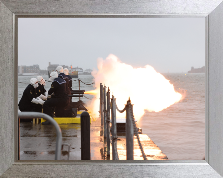 Sailors Performing a 21 Gun salute Photo Print - Royal Navy Hampshire Prints 10 x 8 Silver Frame No
