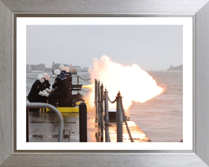 Sailors Performing a 21 Gun salute Photo Print - Royal Navy Hampshire Prints 10 x 8 Silver Frame Yes