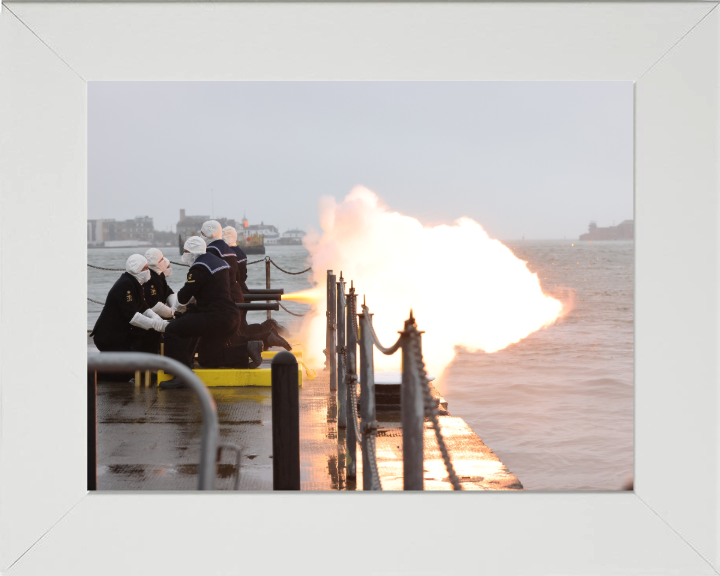 Sailors Performing a 21 Gun salute Photo Print - Royal Navy Hampshire Prints 10 x 8 White Frame No