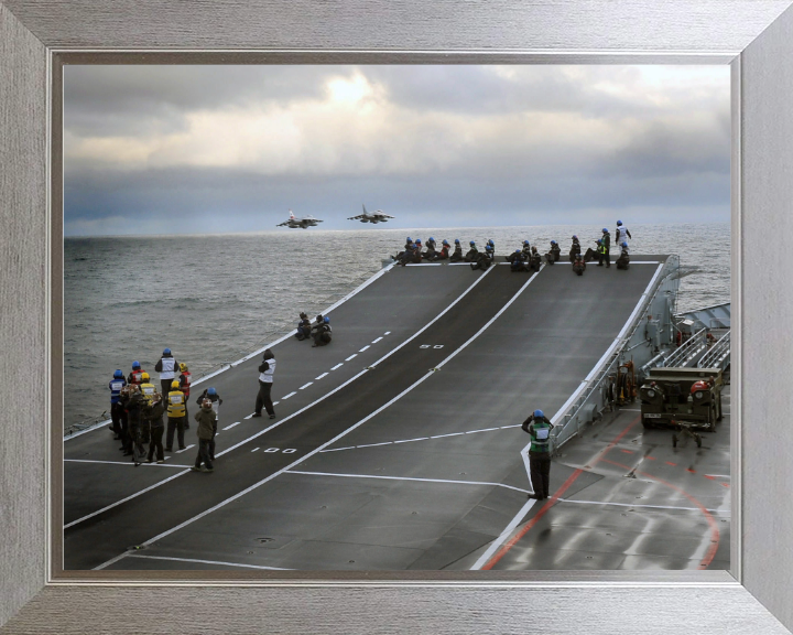 Harrier Jet flypast over HMS Ark Royal Photo Print - Royal Navy Aircraft Hampshire Prints 10 x 8 Silver Frame No