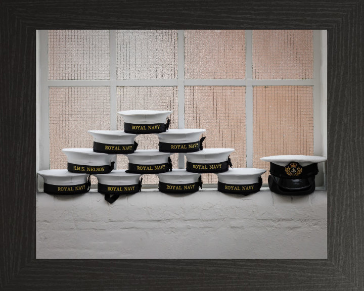 Sailors Caps on display Photo Print - Royal Navy Hampshire Prints 10 x 8 Black Frame No