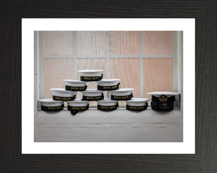 Sailors Caps on display Photo Print - Royal Navy Hampshire Prints 10 x 8 Black Frame Yes