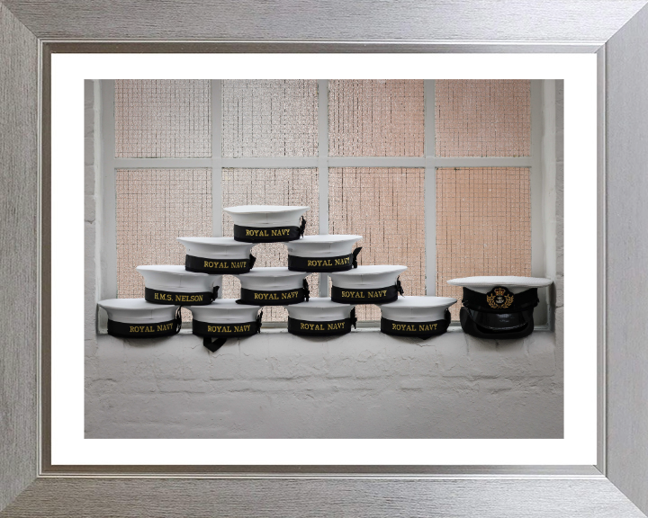 Sailors Caps on display Photo Print - Royal Navy Hampshire Prints 10 x 8 Silver Frame Yes