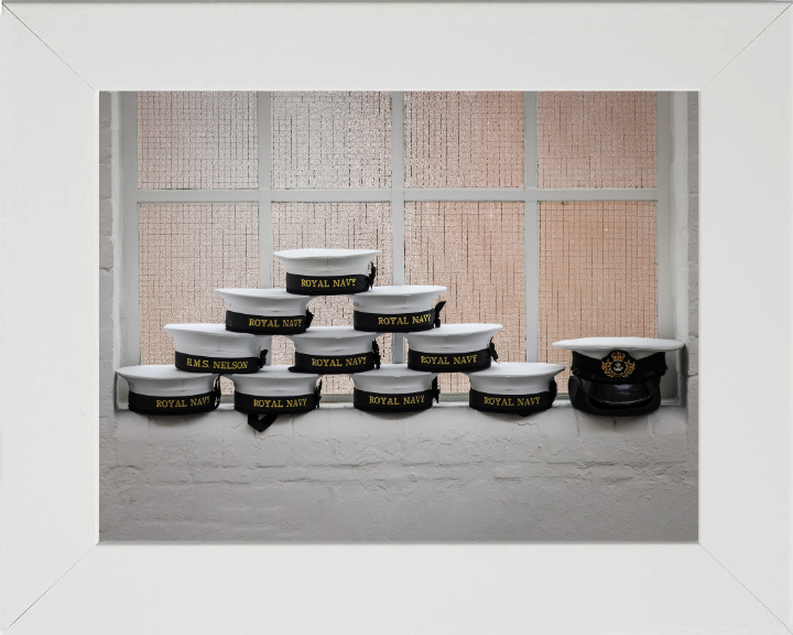Sailors Caps on display Photo Print - Royal Navy Hampshire Prints 10 x 8 White Frame No