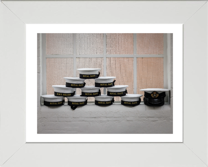 Sailors Caps on display Photo Print - Royal Navy Hampshire Prints 10 x 8 White Frame Yes