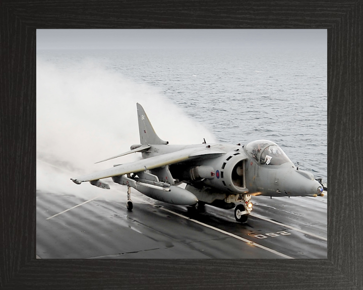 Harrier GR9 launches from HMS Ark Royal Photo Print - Royal Navy Aircraft Hampshire Prints 10 x 8 Black Frame No