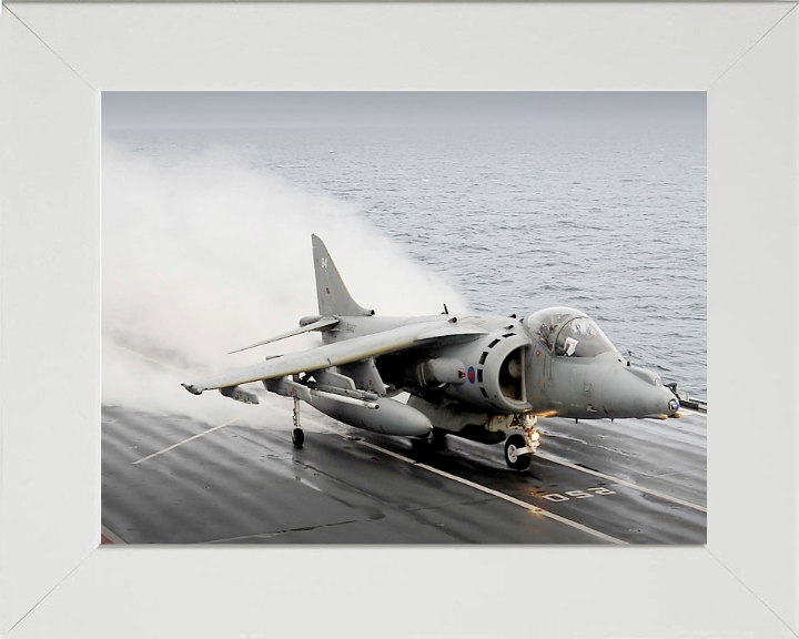 Harrier GR9 launches from HMS Ark Royal Photo Print - Royal Navy Aircraft Hampshire Prints 10 x 8 White Frame No