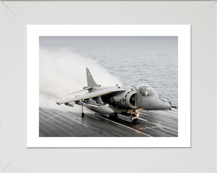 Harrier GR9 launches from HMS Ark Royal Photo Print - Royal Navy Aircraft Hampshire Prints 10 x 8 White Frame Yes